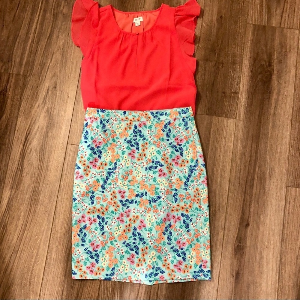 NWT J Crew Factory sateen pencil skirt in Fresh Spearmint Multicolor size 0 - Picture 6 of 6